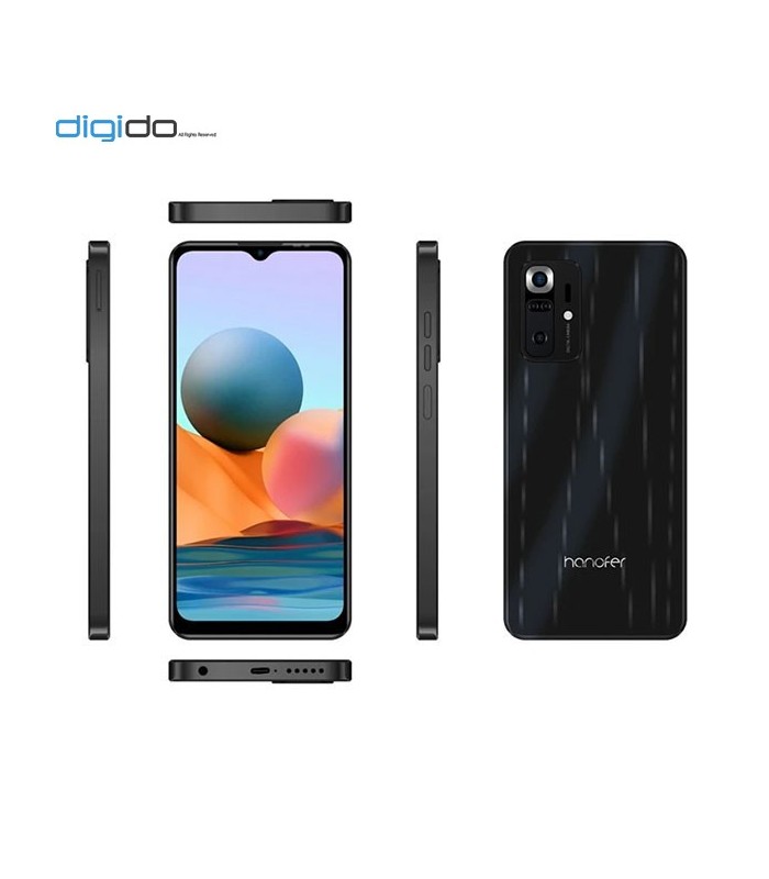 گوشی هانوفر مدل H3 دو سیم کارت ظرفیت 3/64 گیگابایت + 3 گیگابایت رم مجازی - رنگ مشکی - تمام ابعاد