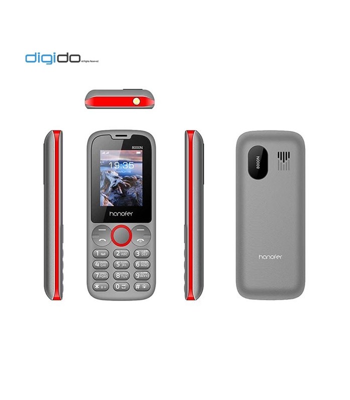 گوشی موبایل هانوفر مدل Hanofer 8000N دوسیم کارت - رنگ خاکستری دور قرمز- تمام ابعاد
