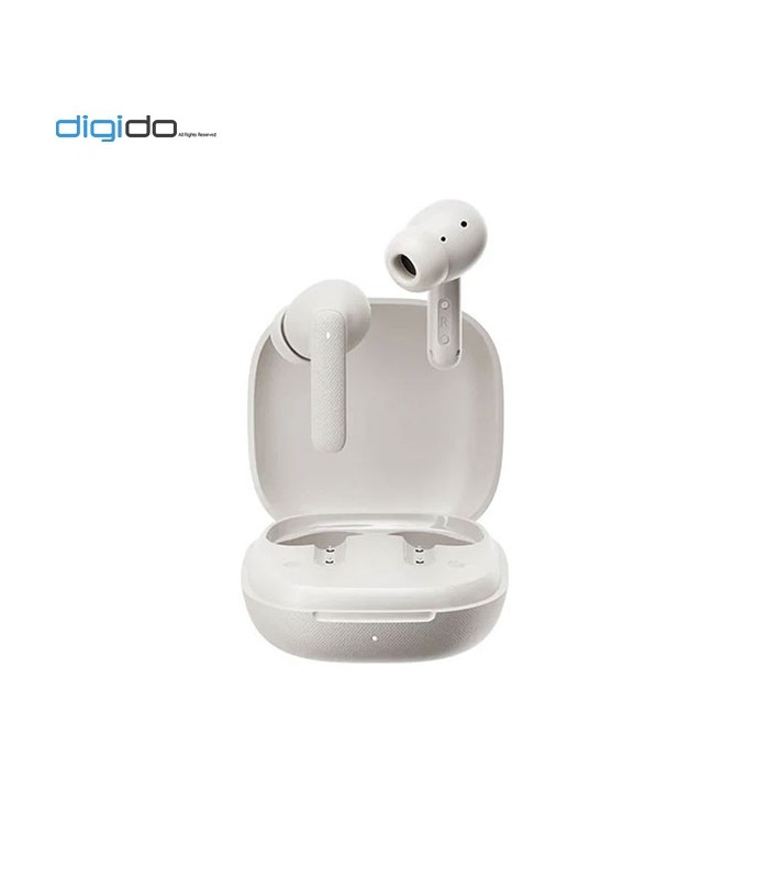 هدفون بی سیم کیو سی وای QCY Buds QT43 رنگ سفید داخل باکس + هدفون ها