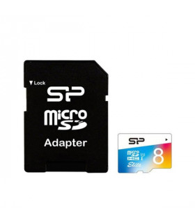 کارت حافظه microSDHC سيليکون پاور مدل Color Elite کلاس 10 استاندارد UHS-I U1 سرعت 85MBps همراه با آداپتور SD ظرفيت 8 گيگابايت