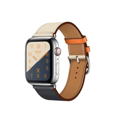 ساعت هوشمند اپل واچ سری 4 مدل Stainless Steel Case with Indigo Craie Orange Swift Leather Single Tour