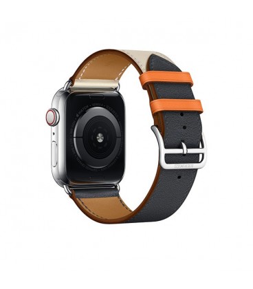 ساعت هوشمند اپل واچ سری 4 مدل Stainless Steel Case with Indigo Craie Orange Swift Leather Single Tour
