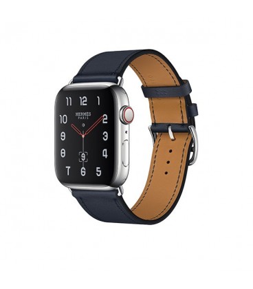 ساعت هوشمند اپل واچ سری 4 مدل Stainless Steel Case with Bleu Indigo Swift Leather Single Tour