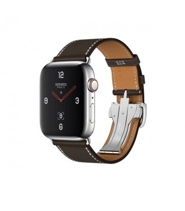 ساعت هوشمند اپل واچ سری 4 مدل Stainless Steel Case with Ébène Barenia Leather Single Tour Deployment Buckle