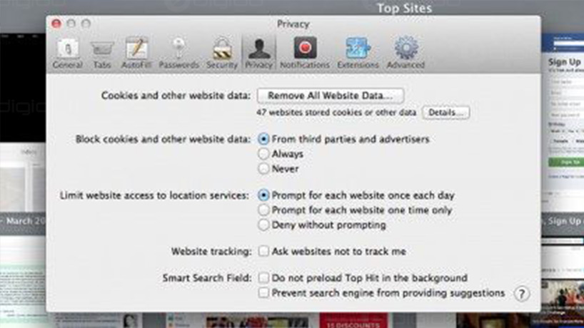 پاک کردن کش در مرورگر سافاری