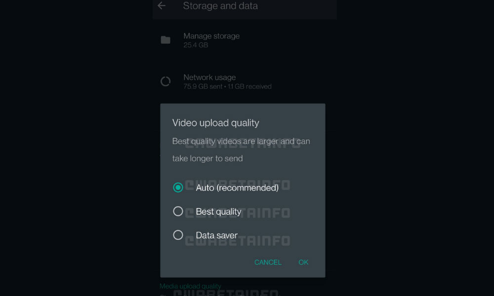 قابلیت انتخاب کیفیت ویدیوها واتس اپ