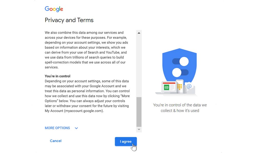 موافقت با سیاست های گوگل