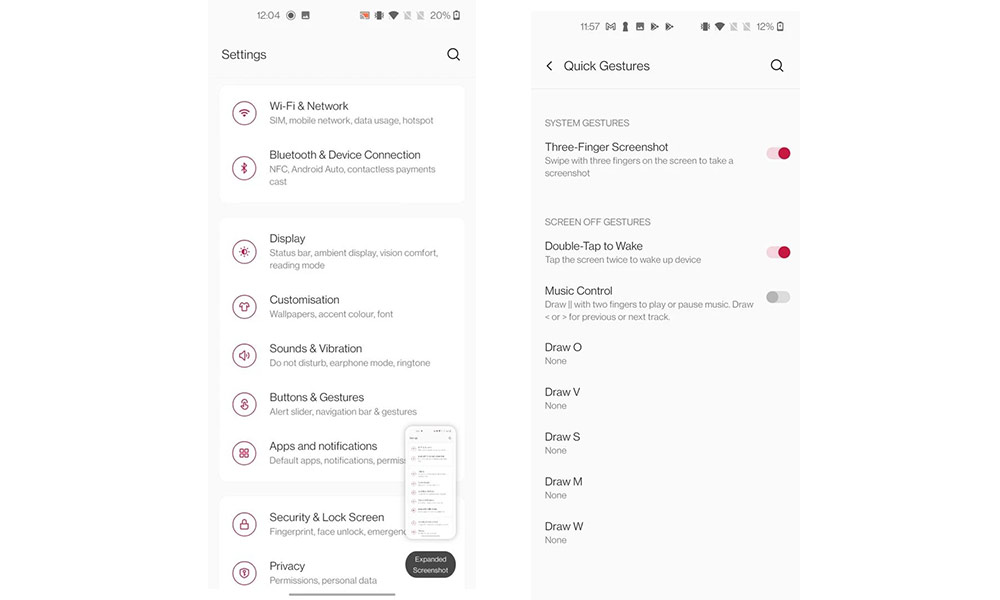 عکس از صفحه در گوشیهای وان پلاس